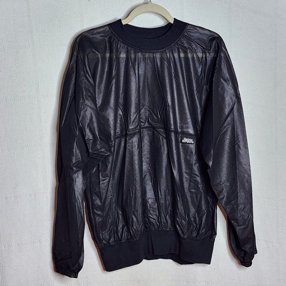 Gates Ov'r' Shirtz Black LS Nylon Body Cotton Span Trim Vtg Mesh Overshirt Sz L